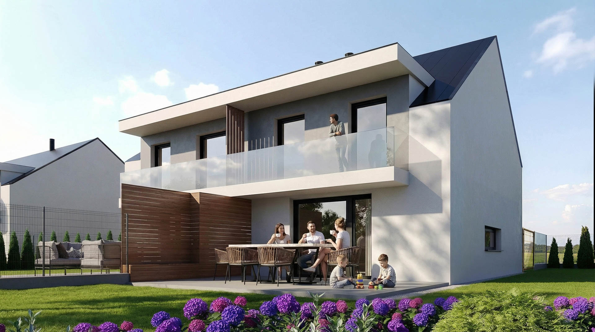 Pohled na dům Dům 1 – Šalvěj v projektu Luční Háj – pohled 2